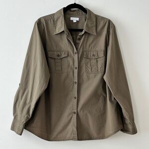 Charter Club 100% Cotton Olive Green Button Up Shirt
